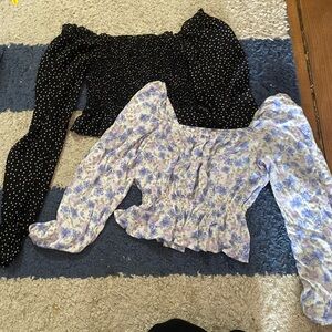 2 off the shoulder long sleeve crop tops. Size small/medium.